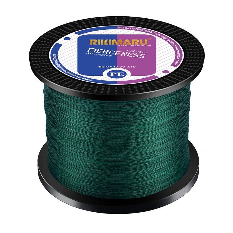 RIKIMARU Braided Fishing Line Abrasion Resistant Superline Zero Stretch&Low Memory Extra Thin Diameter Green 327Yds,20LB - Image 1